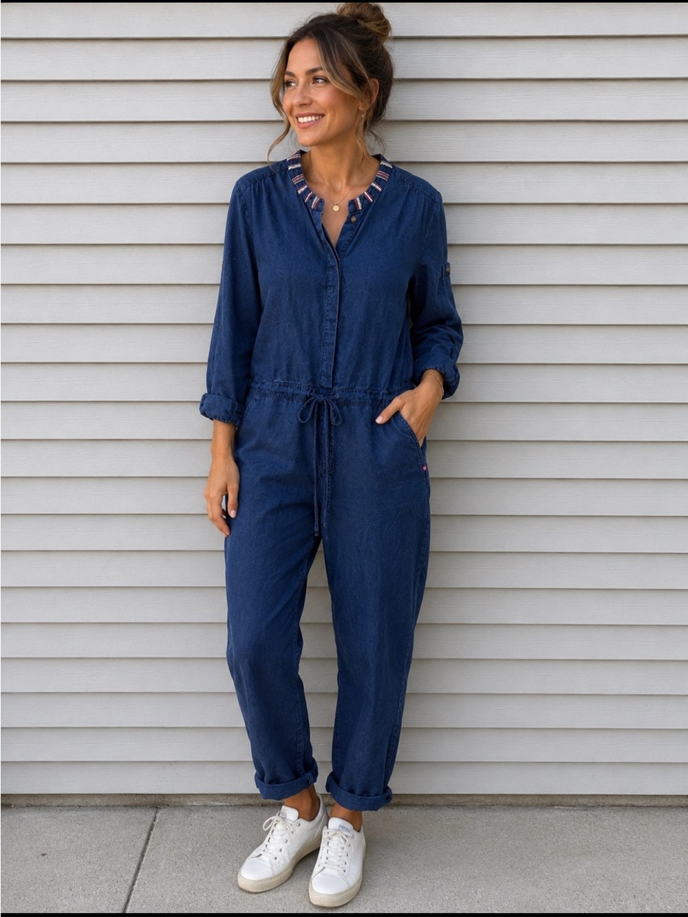 Scotch & Soda | Tencel Beaded Collar Chambray Jumpsuit size 38